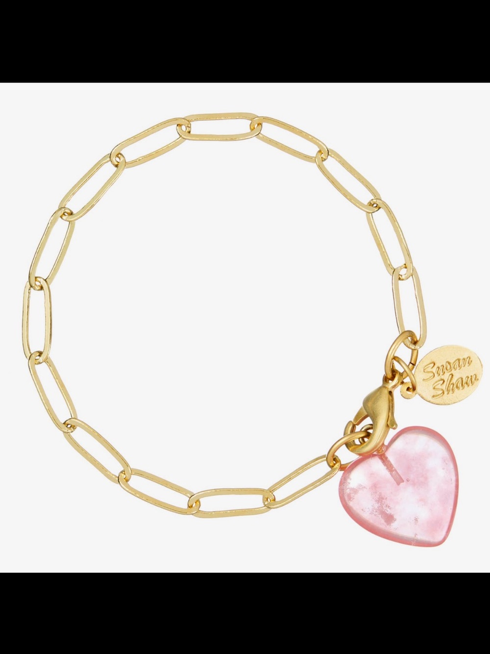 Gold Link Bracelet with Pink Heart Charm